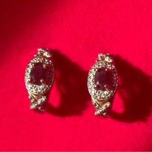 Genuine Sapphire and Diamond Stud Earrings
